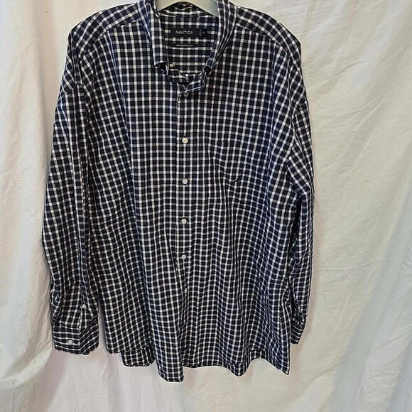 Nautica Mens Classic Button-down Stretch Plaid XXL Cotton Sanded Poplin Shirt - Picture 2 of 16